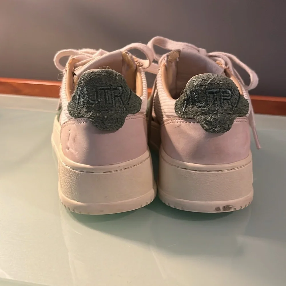 Autry White green and yellow Medalist Leather Low Leather Sneaker